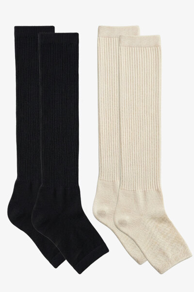 EFFE زوجان من الجوارب القطنية الممزوجة بدون أصابع ورفيعة وطويلة فوق الركبة