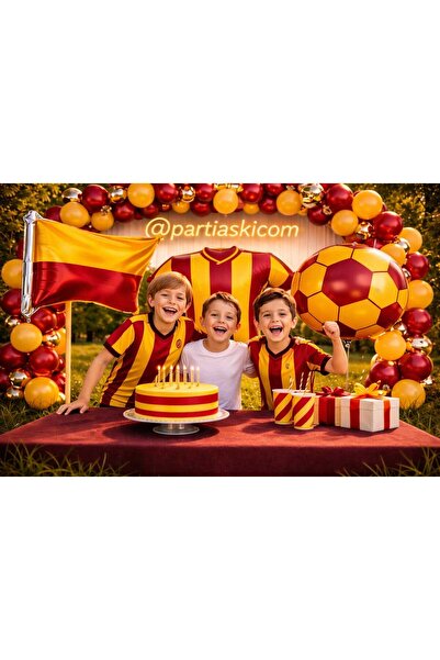 PARTİ AŞKI Sarı Kırmızı Taraftar Folyo Balon 3'lü Set (Bayrak - Forma - Top B...