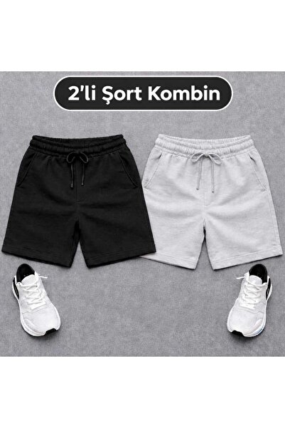 TREND ALİSSE Pack of 2 Men's Coll Bermuda Summer Shorts Black Gray