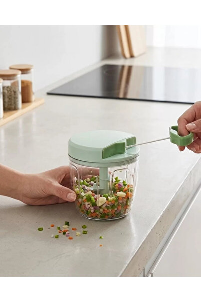 TeknoKapsül قطاعة خضروات يدوية بحبل سحب مع 5 شفرات، أداة مطبخ عملية