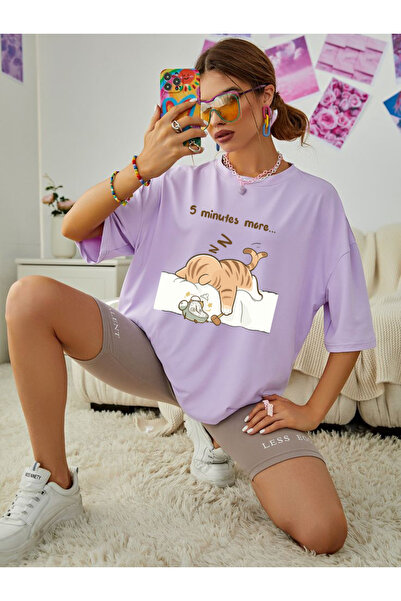 SUNFREE TREND KEDİ Μπλουζάκι Unisex με στάμπα, μεγάλου μεγέθους, με κοντό μαν...