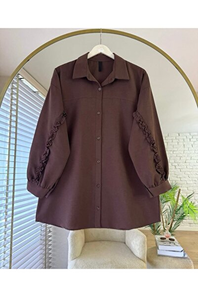 KEVRA Women's Oversize Sleeve Ruffle Detailed Shirt