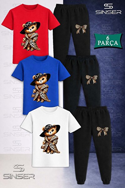 SS SİNSER Παιδικό Unisex Σετ φούτερ και μπλουζάκι 3 τεμαχίων με σχέδιο αρκουδ...