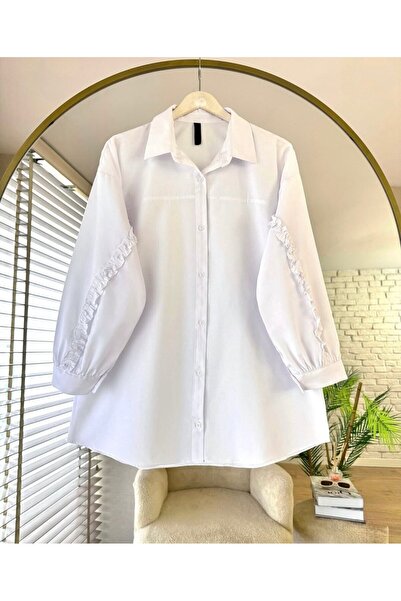 KEVRA Women's Oversize Sleeve Ruffle Detailed Shirt