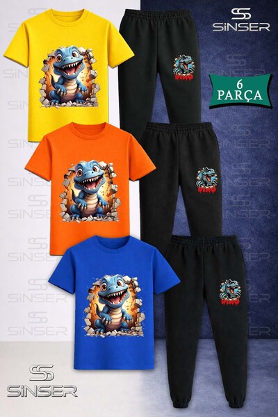 SS SİNSER Παιδικό Unisex Σετ φούτερ και μπλουζάκι 3 τεμαχίων DINOSAUR BLUE MA...