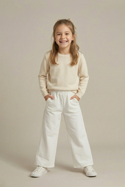 nacar çarşı Κοριτσίστικο λευκό παντελόνι με φαρδιά μπατζάκια και ελαστική μέσ...