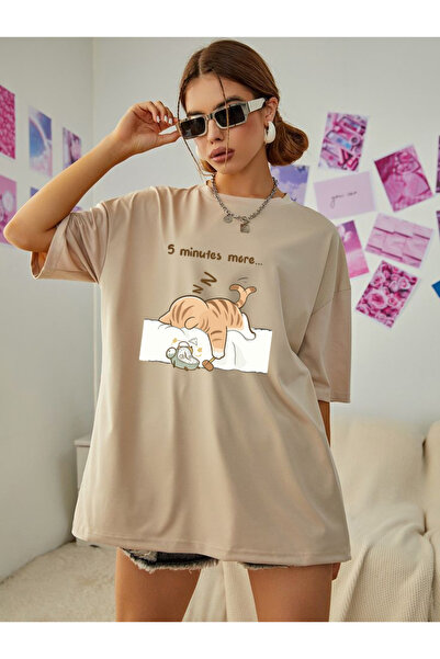 SUNFREE TREND KEDİ Μπλουζάκι Unisex με στάμπα, μεγάλου μεγέθους, με κοντό μαν...