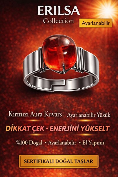 Erilsa Certified Red Aura Quartz Ring Natural Gemstone Adjustable Handmade En...