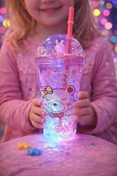 HediyeFilesi وعاء ماء على شكل دب مع شفاطة ومظهر زجاجي مثلج وإضاءة LED سعة 450...