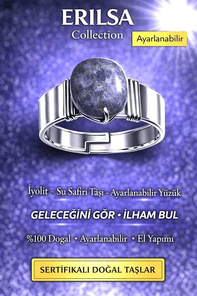 Erilsa Certified Iolite Water Sapphire Stone Ring Natural Gemstone Adjustable...