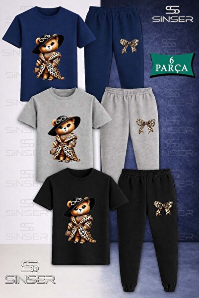 SS SİNSER Παιδικό Unisex Σετ φούτερ και μπλουζάκι 3 τεμαχίων με σχέδιο αρκουδ...