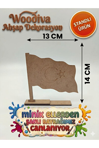 WOODIVA AHŞAP WOODIVA 1 Adet Boyanabilir Türk Bayrağı Standlı Çizgili Ahşap O...