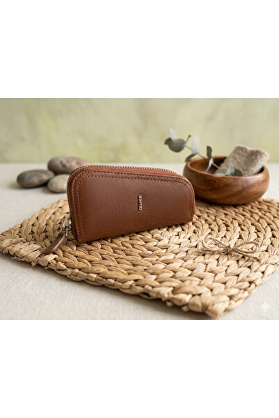 PASSTELL 100% Genuine Leather Zippered Hook Keychain Wallet