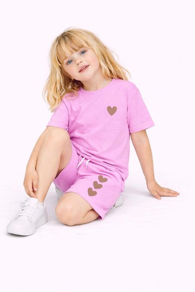 WİKİBOOM Love Written Heart Printed Shorts and Top Summer Girls' Set