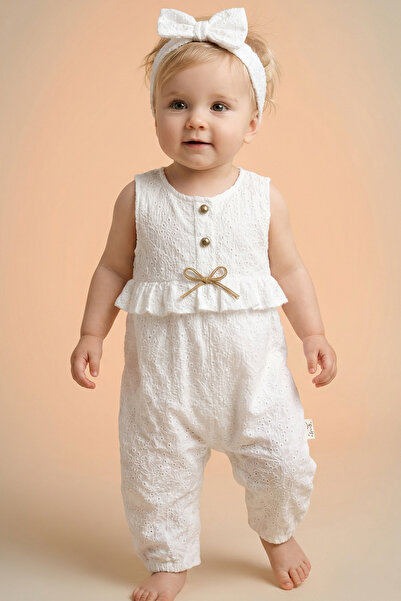 Tuabella 100% Cotton Buttoned Lace Baby Girl Bandana Romper