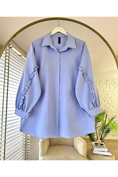 KEVRA Women's Oversize Sleeve Ruffle Detailed Shirt