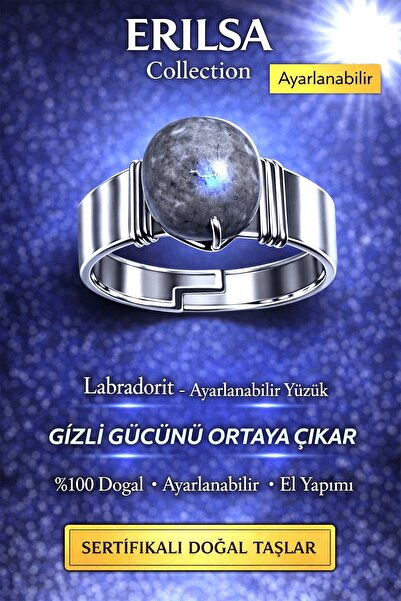 Erilsa Certified Labradorite Stone Ring Natural Gemstone Adjustable Handmade ...