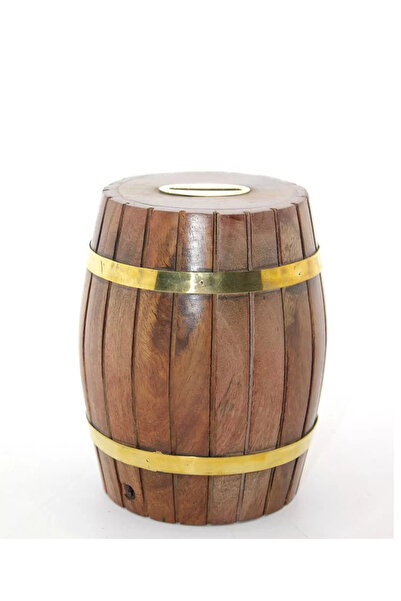TeknoKapsül Brass Wooden Barrel Piggy Bank 12.5 cm Wb535