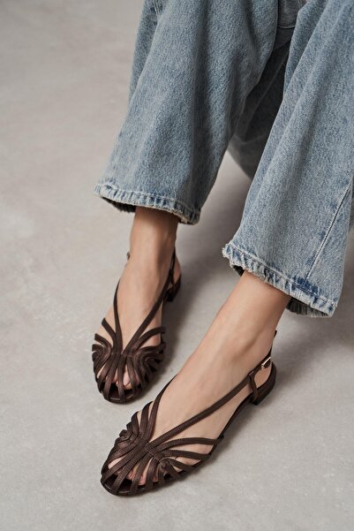 NİŞANTAŞI SHOES Leny Brown Satin Piping 1-2 cm Thick Heeled Women's Sandals B...