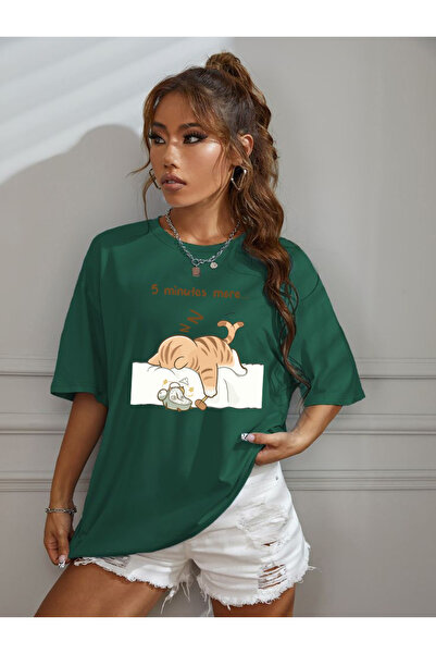 SUNFREE Trend Cat Printed Oversize Crew Neck Short Sleeve Basic Unisex Tshirt