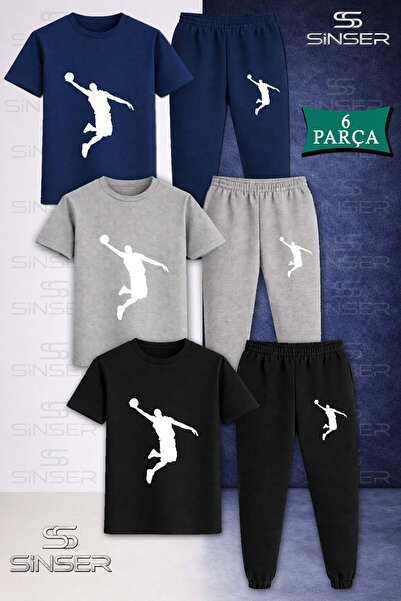 SS SİNSER Children's Unisex Basket Man White 3-Piece T-Shirt Tracksuit Set