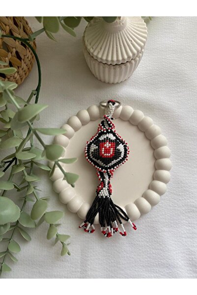 Handmade KUM BONCUK EL İŞİ SİYAH BEYAZ ANAHTARLIK