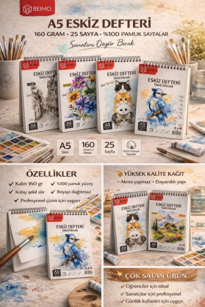 Beimo A5 Sketchbook 160 Grams 25 Sheets 100% Cotton Pages, Sketchbook