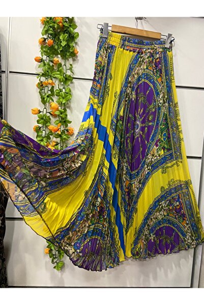 edu collection Patterned Chiffon Bohe Bell Skirt with Lining