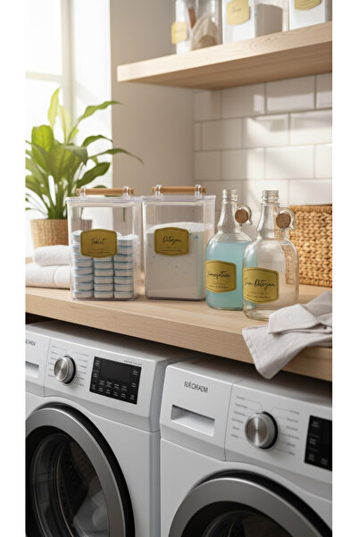 zezedesing Σετ 4 τεμαχίων Ξύλινο Βάζο Απορρυπαντικού & Ταμπλετών με Καπάκι κα...