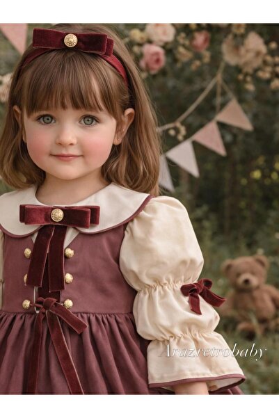 Arazretrobaby Gül Kurusu Gepiyerli Kız Çocuk Elbisesi 1 Yaş Doğum Günü Elbisesi