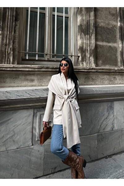 Celiora Premium Oversize Blazer Jacket with Shawl Collar and Draped Tie Detail