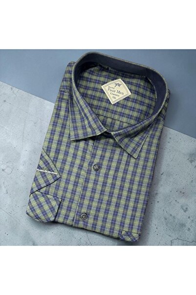 GÖMLEK GALERİSİ Classic Wide Cut Men's Plaid Double Pocket Short Sleeve Shirt
