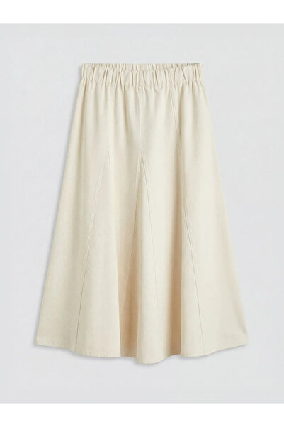 LC Waikiki LCW Vision Εκρού Φούστα Τζιν με Ελαστική Μέση και Φαρδιά Γραμμή