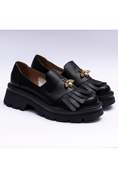 VAGAM Γυναικεία Μοκασίνια από Γνήσιο Δέρμα σε Μαύρο Χρώμα