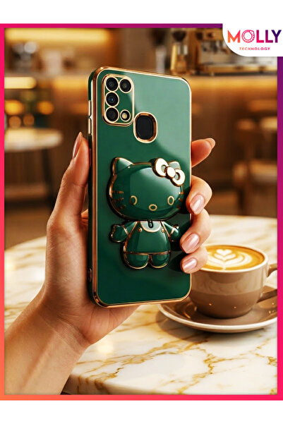 Molly SAMSUNG GALAXY M31 İçin Koyu Yeşi Kenarları Gold Detayl Hello Kitty Sta...