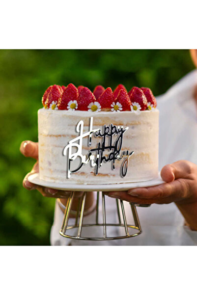 PartyExpress Pleksi Pasta Önü Happy Birtday Yazısı - Gümüş
