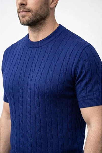 JANES Men's Summer Knitwear Woven T-Shirt Short Sleeve Crew Neck Knitted Patt...