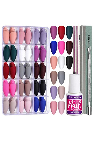 LEOBRO Press-on false nails, 360 pieces, matte almond shape, with nail glue -...