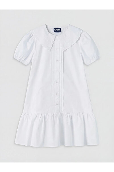 LC Waikiki LCW Παιδικό Λευκό Φόρεμα Ποπλίνα για Κορίτσια με Κεντημένο Γιακά Μ...