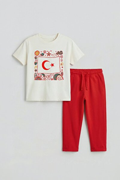 Perendi Set cu mâneci scurte cu imprimeu steag turcesc pentru copii unisex