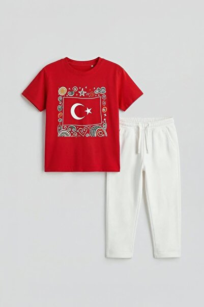 Perendi Set cu mâneci scurte cu imprimeu steag turcesc pentru copii unisex