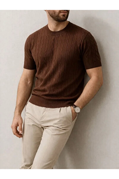 Savira Men's Summer Knitwear Woven T-Shirt Short Sleeve Crew Neck Knitted Pat...