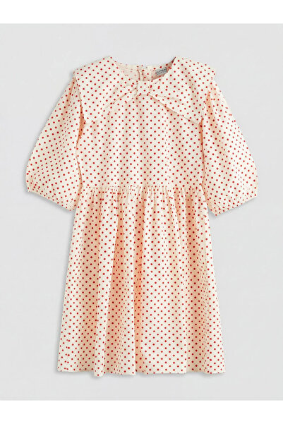 LC Waikiki LCW Παιδικό Εκρού Φόρεμα Ποπλίνα με Γιακά για Κορίτσια