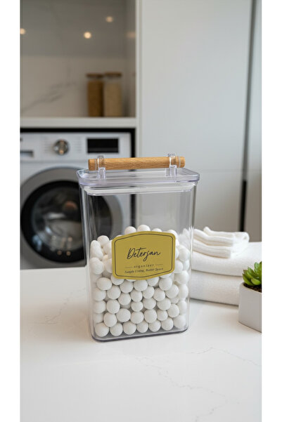 DükkanDa Ahşap Kulplu Kapaklı Deterjan Kutusu 2000ml Mutfak Banyo Organizeri ...