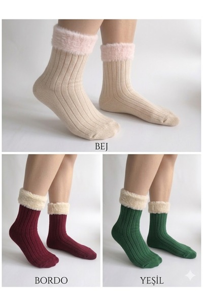Şimo Butik Дамски плюшени рипсени памучни чорапи, комплект от 6 чифта в три ц...