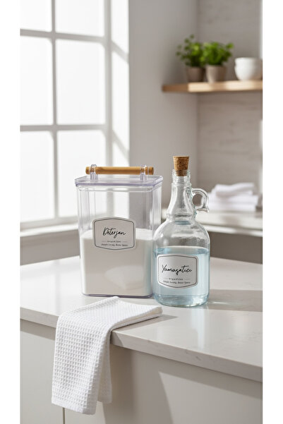 zezedesing Βάζο απορρυπαντικού με ξύλινη λαβή και καπάκι 2000ML + Μπουκάλι μα...