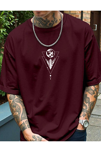 SUNFREE تيشيرت رجالي أساسي بأكمام قصيرة وياقة دائرية مطبوع عليه شجرة هندسية