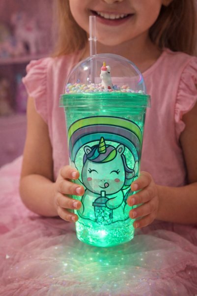 HediyeFilesi Unicorn Temalı Led Işıklı Suluk Buzlu Cam Görünümlü 450 ML Çift ...