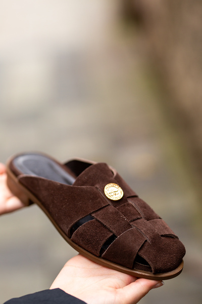 EREN SHOES BAG BEVOLINA (Z-S-4202) Papuci de damă din piele de căprioară aute...