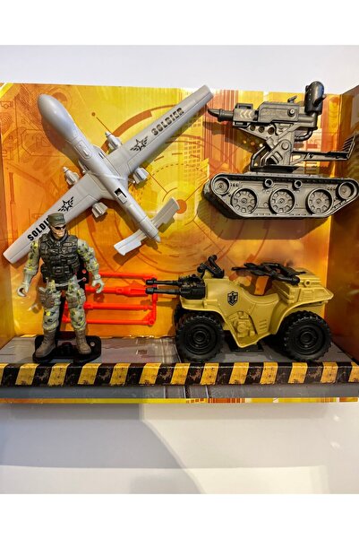 mavi su dünyası Kutulu Asker Seti Askeri Araç Tank İHA 4' lü Set